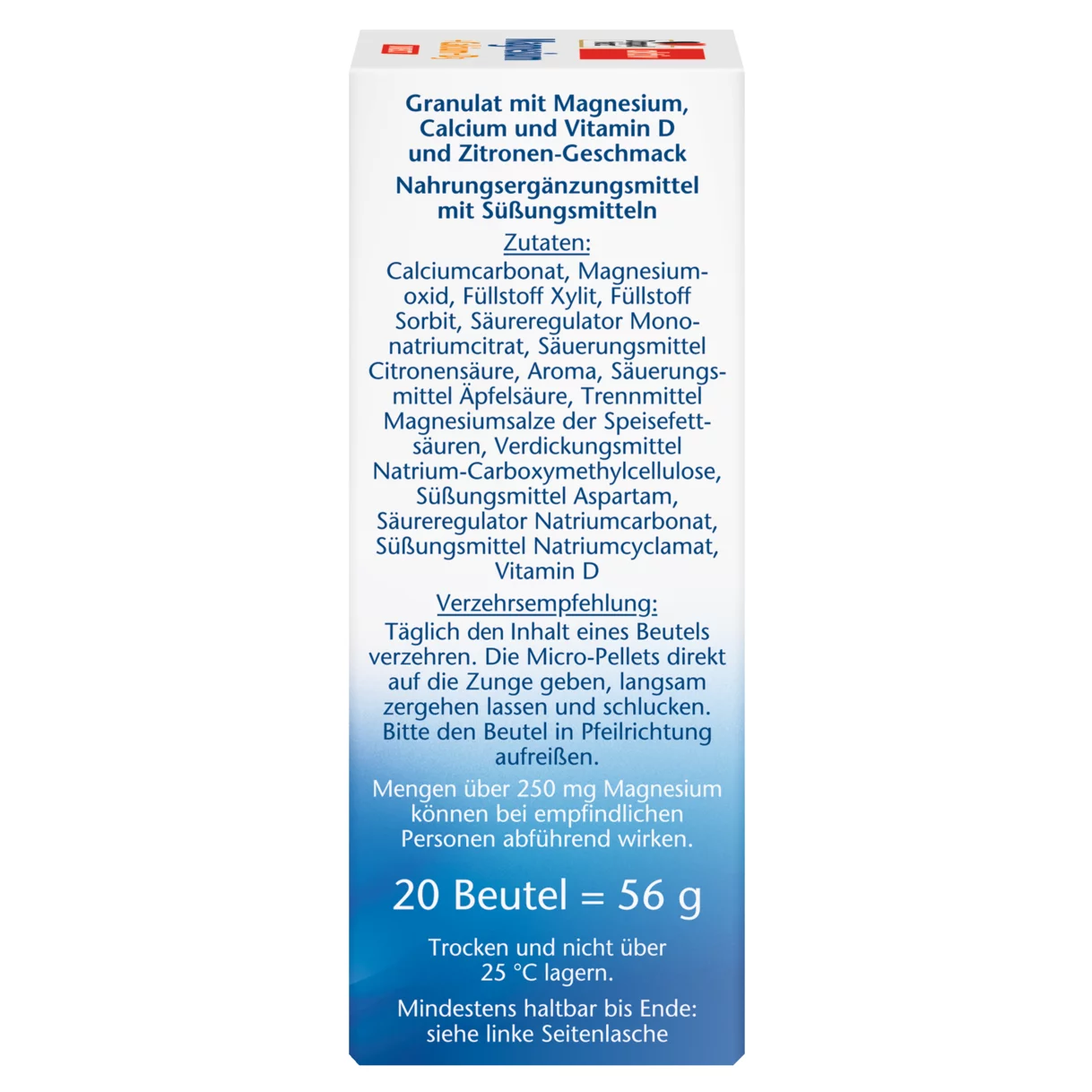 Abbildung der Produktverpackung Doppelherz aktiv Magnesium + Calcium + D3 DIRECT Seitenansicht rechts